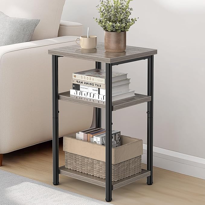 DUMOS End Table Small Side Sofa Tables 3 Tier Tall Nightstand Storage Shelf - Image 2