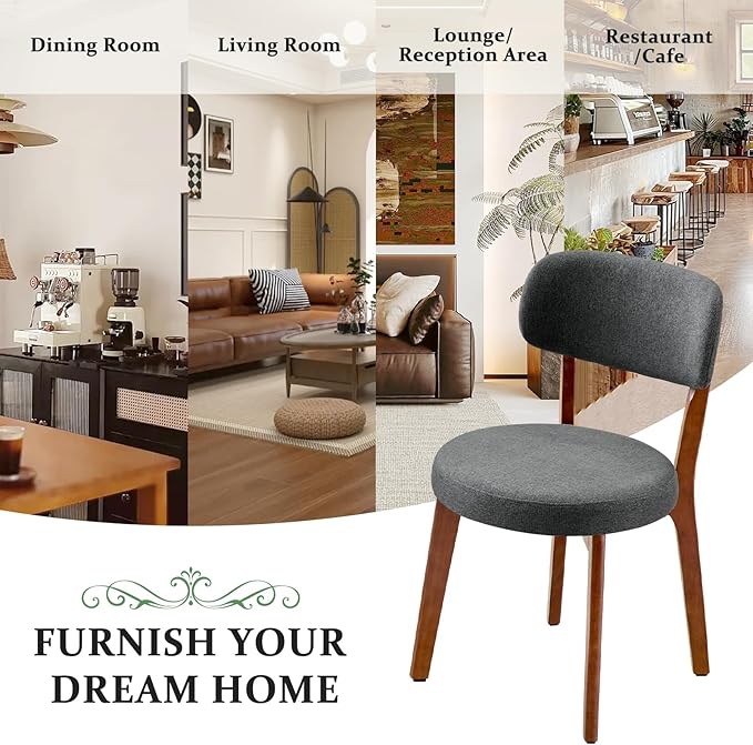 Furniliving Wooden Dining Chairs Set of 6, Mid-Century Modern Linen Upholstered - Image 8