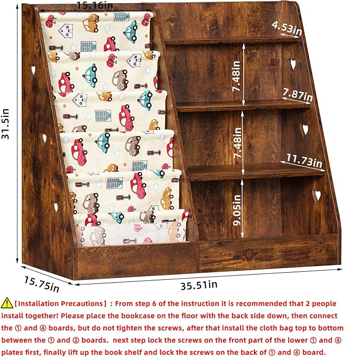 Lerliuo 4 Tier Kids Bookshelf and Storage Organizer, Five Layer Sling Children - Image 3