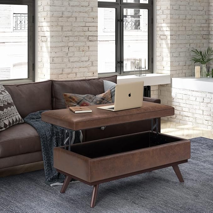 SIMPLIHOME Owen 42 inch Wide Mid Century Modern Rectangle Lift Top Large Coffee - Image 2