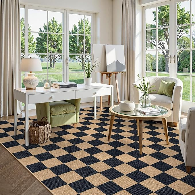 Lahome Checkered Easy Jute 8x10 Rug, Washable Rugs - Image 6