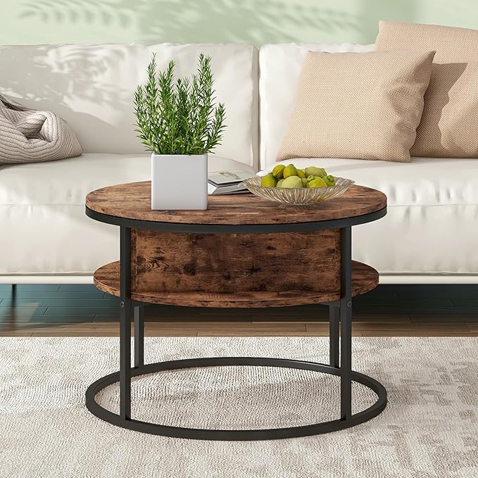 Round Lift Top Coffee Table, Coffee Tables Living Room, Wood Farmhouse Coffee - Image 4