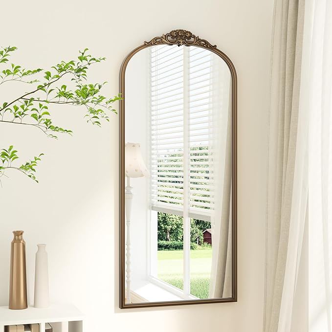 Keonjinn Arched Gold Wall Mirror, Traditional Brass Mirror, Decorative Baroque by Keonjinn