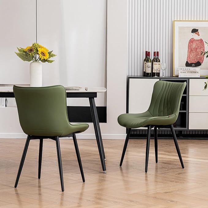 Kidol & Shellder Bean-Green Dining Chairs Set of 2, Upholstered Mid Century - Image 8