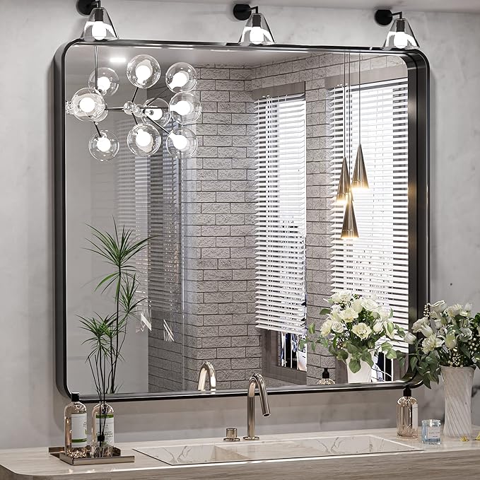 TokeShimi 36 x 36 Inch Wall Mirror Black Bathroom Vanity Mirror by RefinedBathroomAccessories