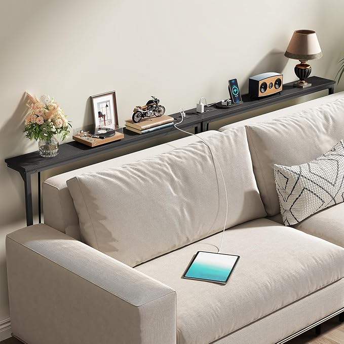 Kitstorack 2-Pack Black Narrow Console Table Behind Couch, Adjustable Height & - Image 2