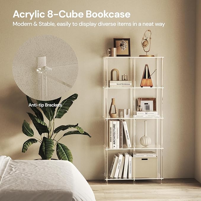 5-Tier Acrylic Bookshelf with 8 Cube Storage, 50.8" H, Easy Assembly - Image 6