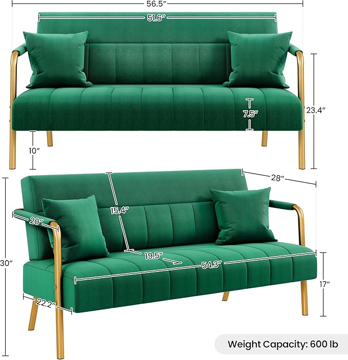 Yaheetech 56.5" W Modern Sofa Small Sofa Luxurious Velvet Fabric Couch - Image 3