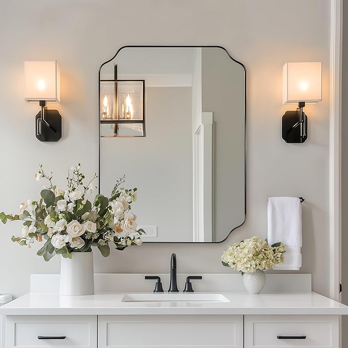 Scalloped Mirror, Matte Black Mirror by Mirrorartmirror