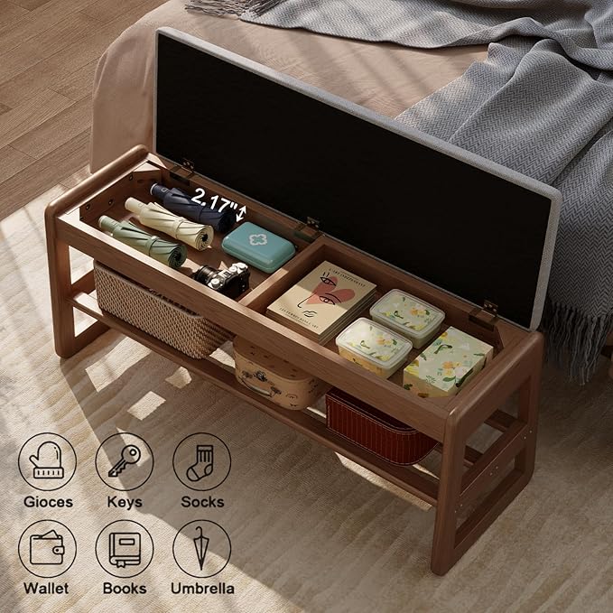 Shoe Rack Bench with Cushion, 2 Tiers Shoe Bench with Flip-Top Storage - Image 3