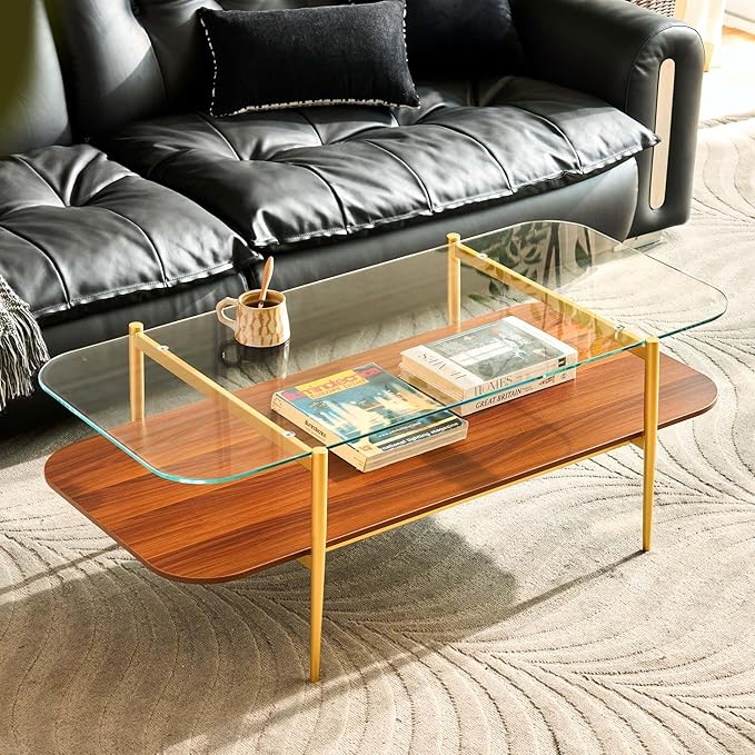 AGV LIGHTING Tadio Large Glass Coffee Table, Mid-Century Modern Coffee Table by AGVLightning