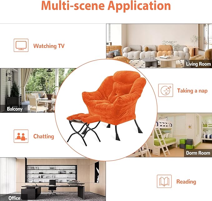 Lazy Chair with Folding Ottoman, Accent Chair Plush Upholstered with Metal - Image 8