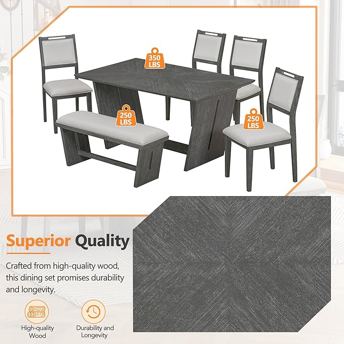 Merax 6-Piece Retro Dining Set, 1 Rectangular Table - Image 5