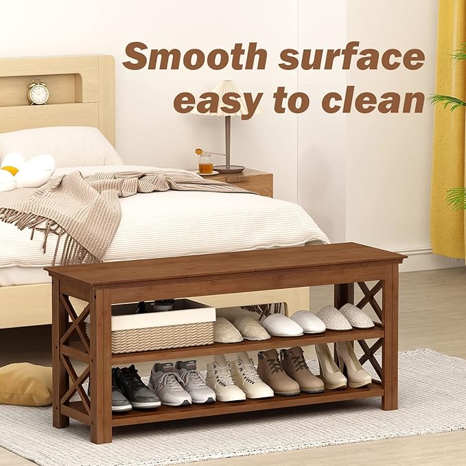 Bamworld Shoe Rack Bench with Storage 3 Tier Bamboo Shoe Bench Entryway Rustic - Image 4
