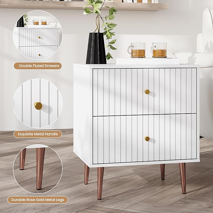 White Night Stand Set 2, Modern Bedside Table - Image 5