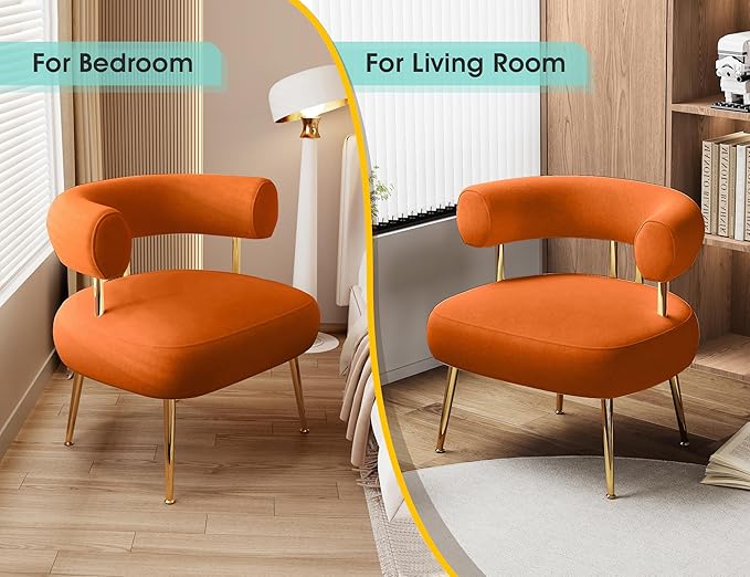 Modern Velvet Accent Chair, Round Upholstered Barrel Armchair - Image 6