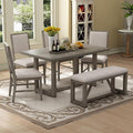 Merax Farmhouse Wooden Dining Set of 6, 59.6 inch Kitchen Table by Merax
