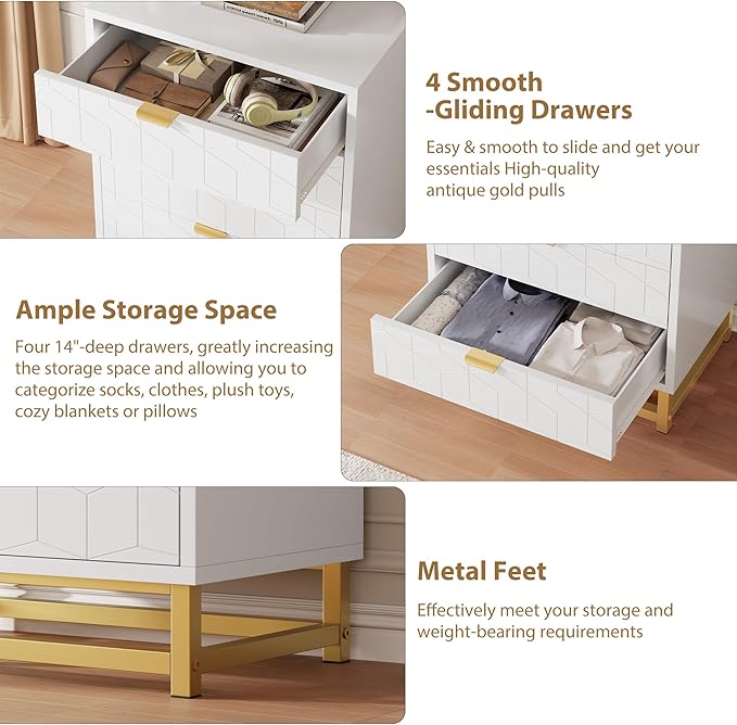 White Dresser, 4 Drawer Dresser - Image 6
