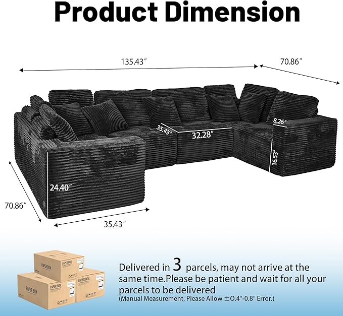 KEIKI 135" U Shape Sectional Sofa, 6-Seater Modular Couch - Image 2