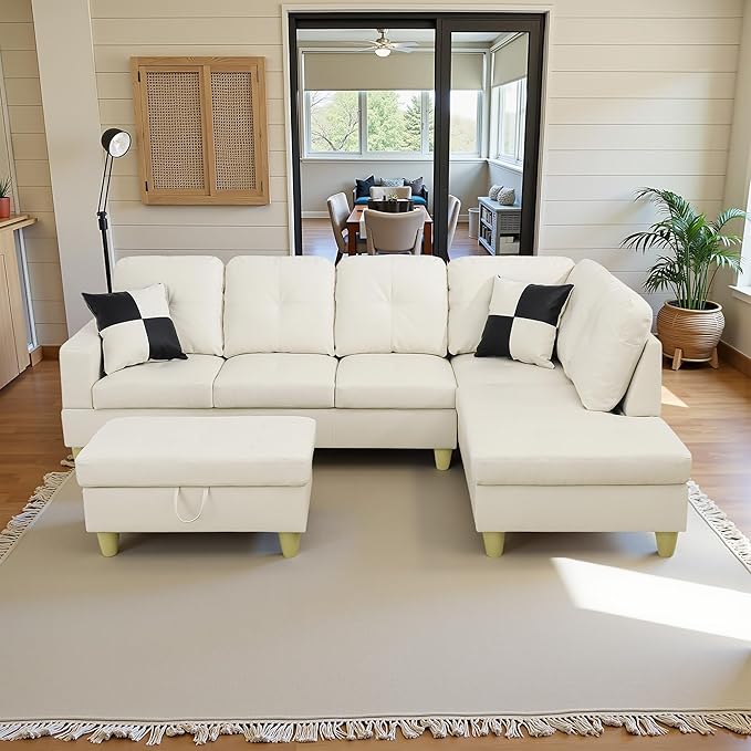Couches for Living Room Faux Leather L Shaped Couch Comfy 3 Pieces Sectional by LynginsCreativeLife
