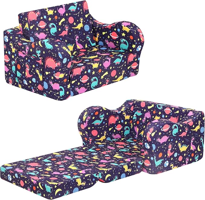 Dinosaur Kids Sofa, 2-in-1 Kids Couch Fold Out, Convertible Sofa to Bed by MOMCAYWEX