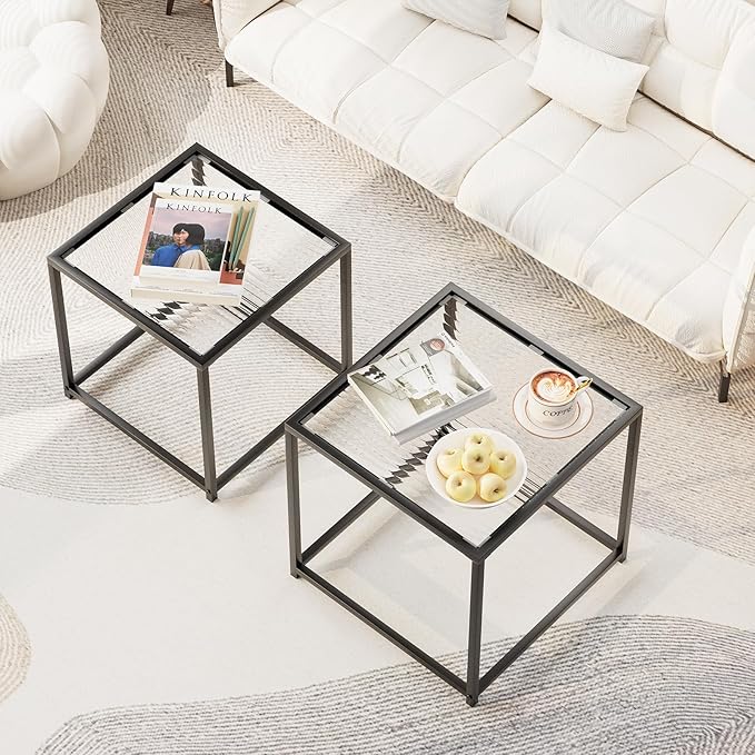Garden 4 you Coffee Table Set of 2, Modern Patterned Glass Nesting Table - Image 3