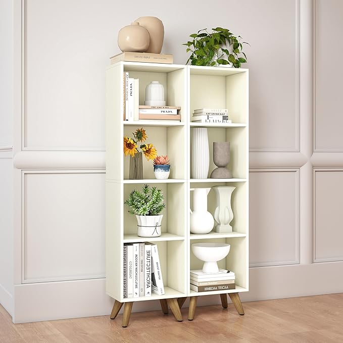 Manora Small Bookcase with 4 Open Shelves, Modern White Bookshelf with Wooden - Image 5