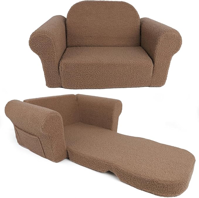 Chairs for Toddler, 2-in-1 Toddler Soft Teddy Baby Couch Fold Out, Convertible by Unknown