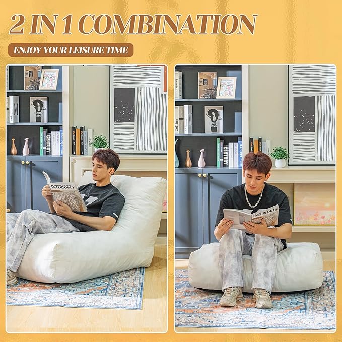 Bean Bag Chair with Ottoman, Comfy Bean Bag Sofa with Memory Foam, Lazy BeanBag - Image 7
