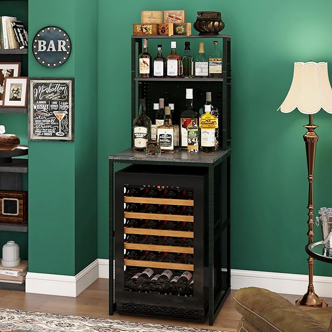 Mini Fridge Stand Shelf with Storage, Bakers Rack Coffee Bar Table Microwave - Image 7