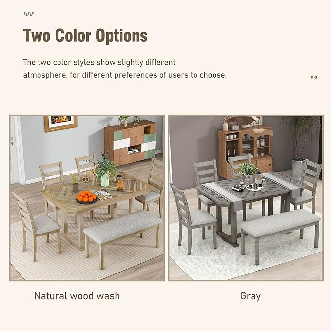 Merax 6-Piece Rubber Wood Dining Table Set - Image 5
