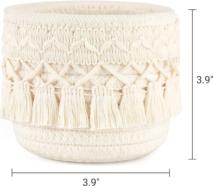 Mkono Macrame Makeup Brush Holder Organizer Comb Brushes Mini Storage Basket - Image 7