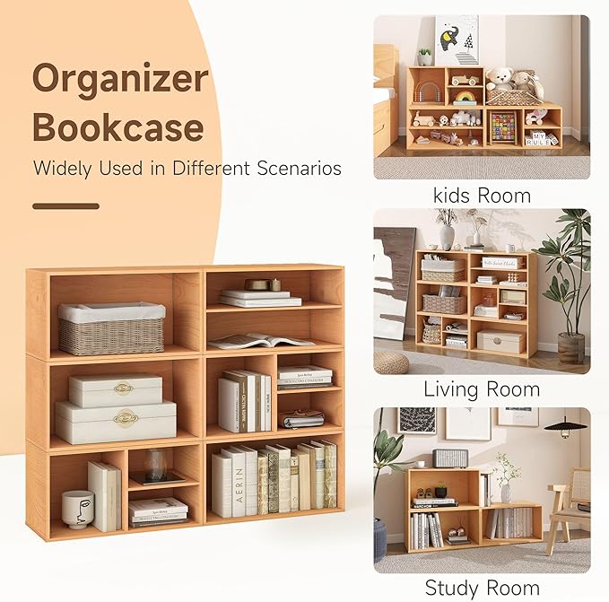 Sebastack 3 Cube Organizer Bookcase, Expandable Storage Shelves, Wooden Open - Image 4