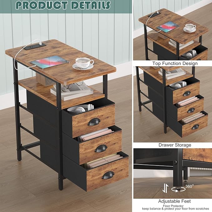 End Table with Charging Station, Side Tables Livingroom with USB Ports and - Image 5