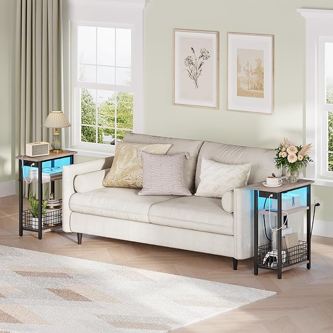 HOOBRO Narrow Side Table with Charging Station and LED Light, Small End Table - Image 7