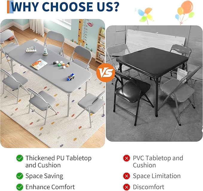 GarveeHome 7-Piece Kids Folding Table and Chairs Set, Toddlers Children's - Image 6