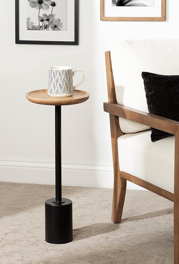 Kate and Laurel Xyler Round Wood and Metal Drink Table, Natural Brown Wood and - Image 4