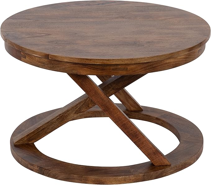 Kate and Laurel Aja Bohemian Round Wood Coffee Table; 26 inch Diameter; Walnut - Image 4