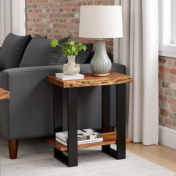 Alpine 2-Tier End Table with Live Edge Design – 27-Inch Solid Acacia Wood - Image 7