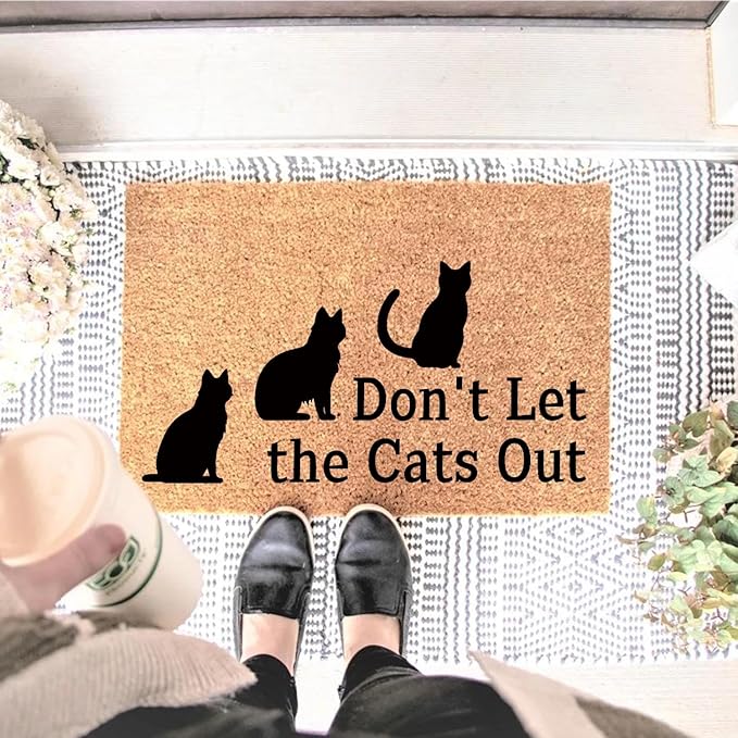 Funny Coir Doormat Don't Let The Cats Out Front Door Mat Entryway Outdoor Mats - Image 2