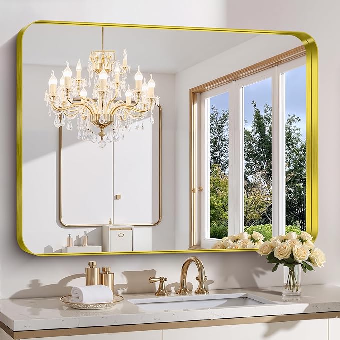 FORBATH 48x36 Inch Bathroom Mirror, Brushed Gold Deep Frame Wall Mirror by FORBATH
