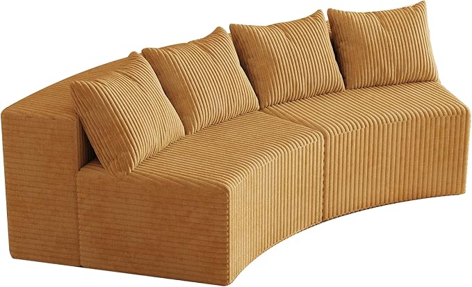KEIKI Corduroy Curved Sectional Sofa, 2 Seater Symmetrical Modular Semi - Image 7