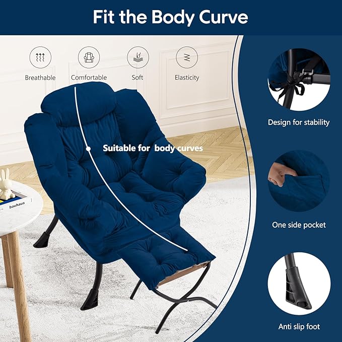 Lazy Chair with Folding Ottoman Modern Large Accent Chair, Contemporary Lounge - Image 4