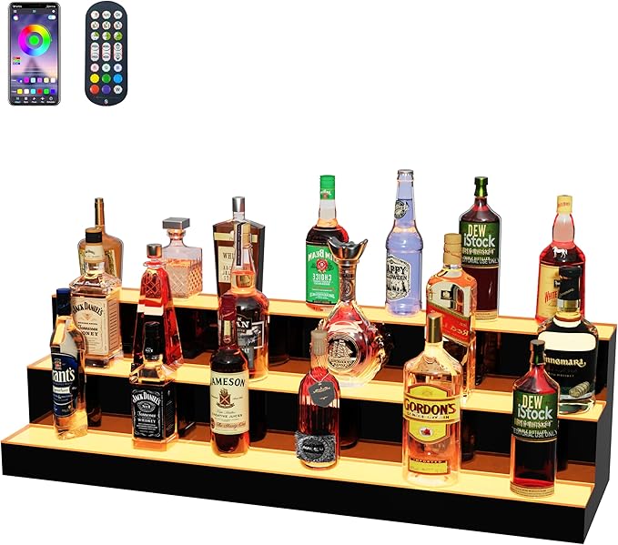 MESAlLUP Acrylic 40 Inch 3 Tier High Light LED Detachable Liquor Bottle Display by MESAILUP