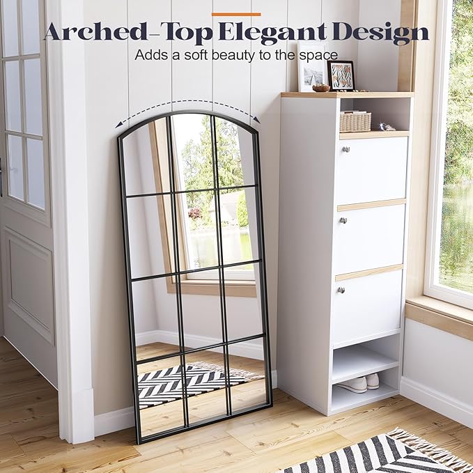 Arched Window Mirror, Tall Farmhouse Grid Mirror - Image 3
