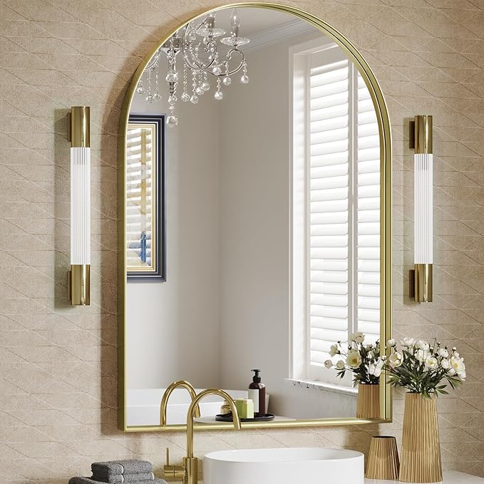 Brightify Arched Mirror, 24 x 36 Inch Gold Arch Mirror, Metal Frame Gold Arched by Brightify