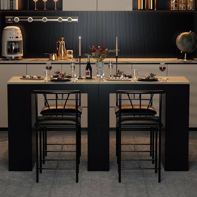 VECELO Small Bar Table and Chairs Tall Kitchen Breakfast Nook - Image 5