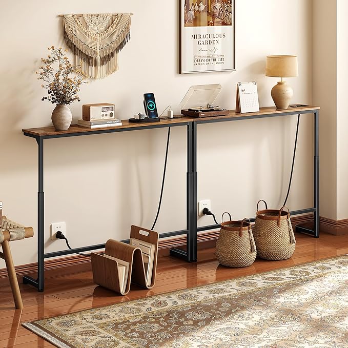 Kitstorack 2-Pack Rustic Brown Console Table, 7.9" Deep Panel, Adjustable - Image 9