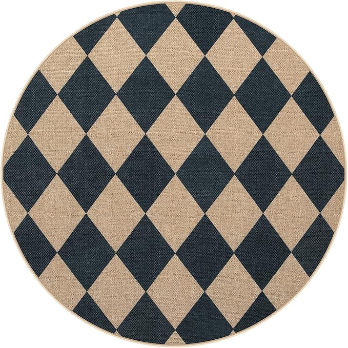 Lahome Checkered Round Entryway Rug 4ft, Circle Indoor Outdoor Patio Rug - Image 7