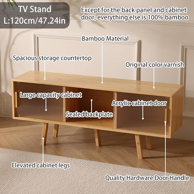 Bamboo TV Stand Entertainment Center- Mid-Century Modern Television Stand - Image 7
